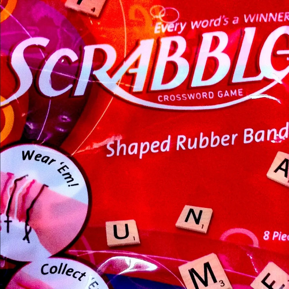 Googly Scrabble Shaped Rubber Band Bracelets 5 packs of 8 each NEW Sealed RARE